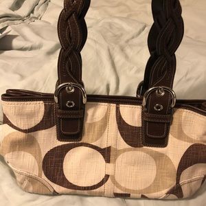 Coach signature brown, tan, and cream handbag